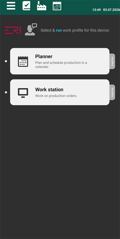 ERIOS Operations — choosing a work profile on the device